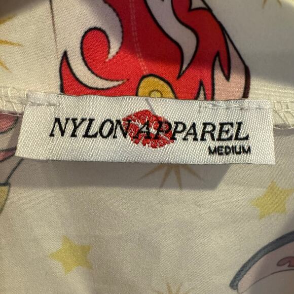 Vintage Nylon Apparel Shirt Womens Medium White/Pink Western Boot Button Up 90s - Picture 6 of 8